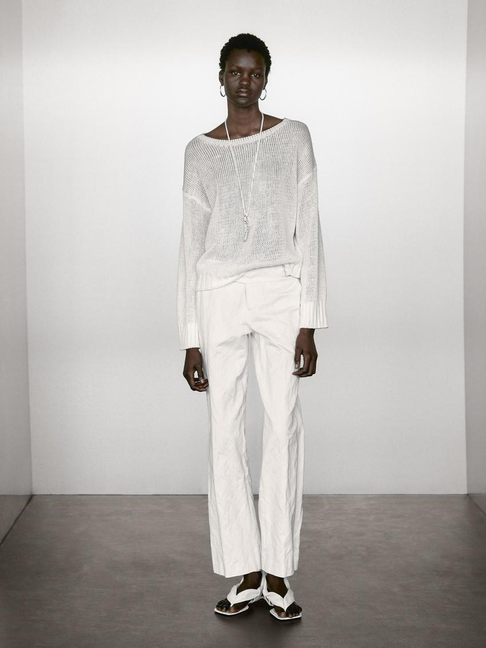 Massimo Dutti Свитер из 100% льна, белый