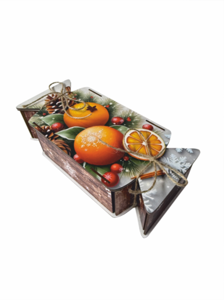 Деревянная Новогодняя упаковка,Конфета Апельсины
