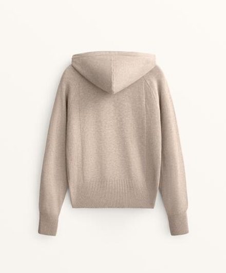 Oysho Вязаный джемпер в рубчик с капюшоном и приталенной талией, серо-коричневый