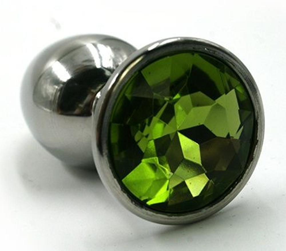 Серебристая маленькая анальная пробка с зеленым кристаллом - 6 см. (Цвет: зеленый)