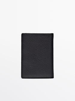 Massimo Dutti Вертикальный кошелек из кожи, черный
