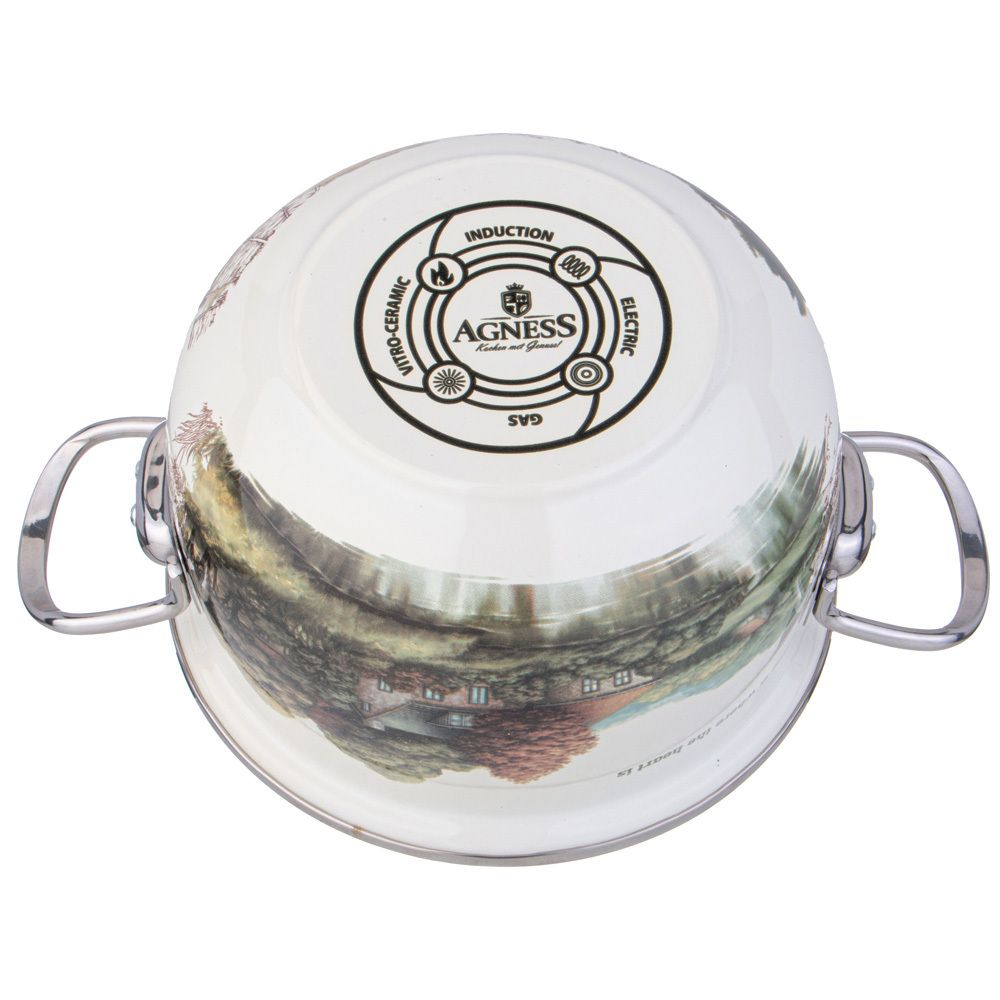 КАСТРЮЛЯ AGNESS ЭМАЛИРОВАННАЯ СО СТЕКЛЯННОЙ КРЫШКОЙ СЕРИЯ "FAMILY HOUSE", 2,8 Л ДИА. 20СМ