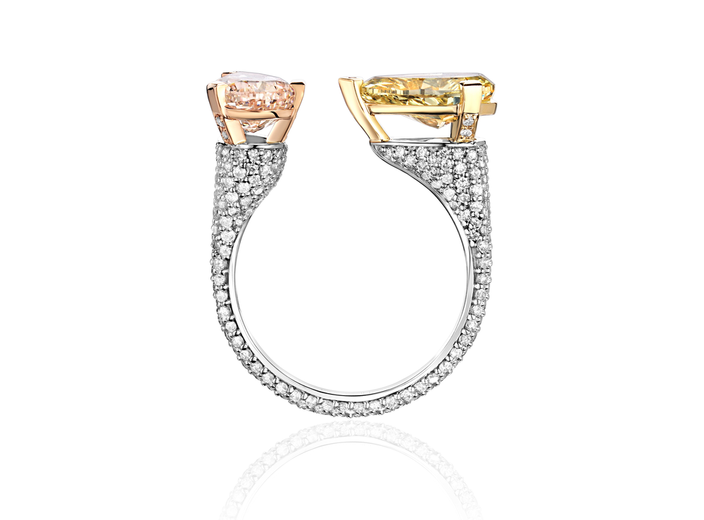 Кольцо "Поцелуй" с лабораторно-выращенными бриллиантами огранки "Груша"