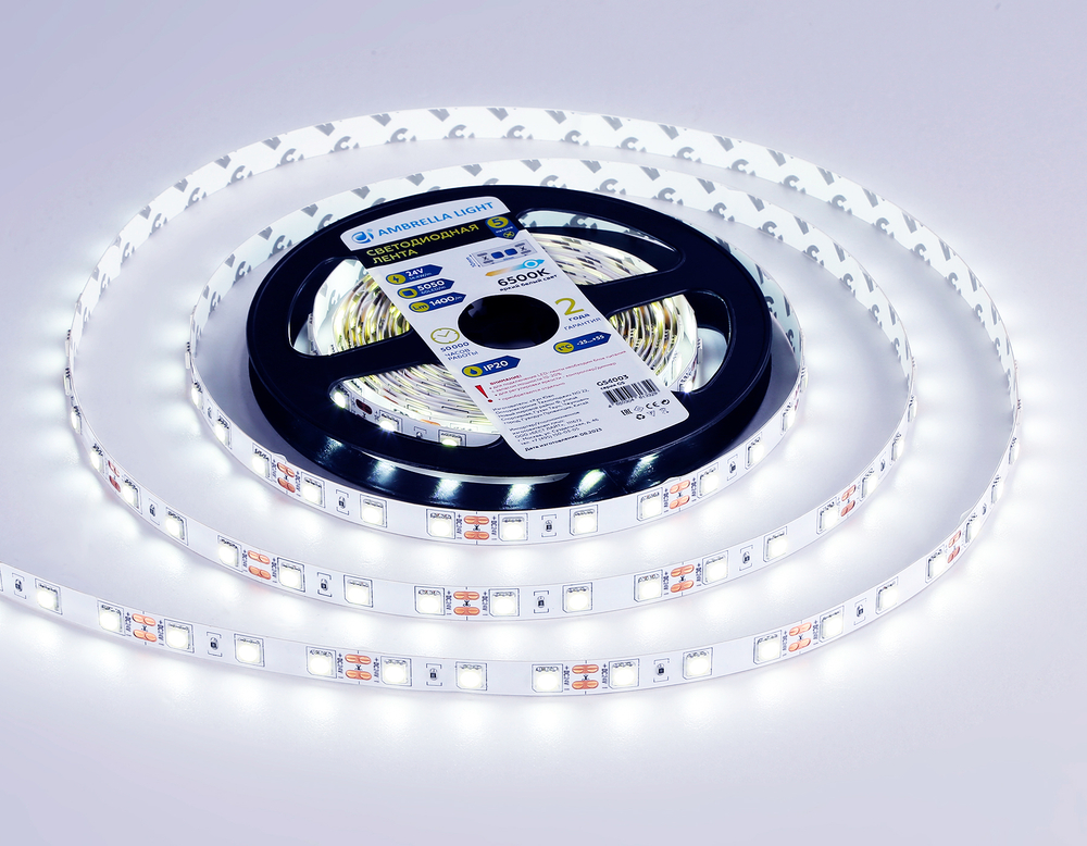 Светодиодная лента GS4003 5050 60Led/ 14.4W m/ 24V IP20 6500K 5m (2 конт.)