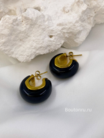 Серьги черные кольца в золоте сталь