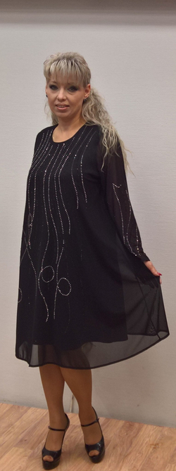 Двойное комбинированное платье со стразовым "дождем"