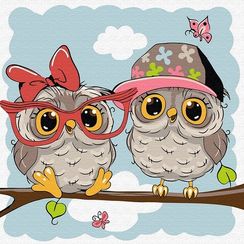 Картина по номерам (20Х20) Маленькие совята (12 цветов)