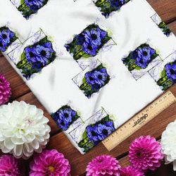 Ткань дюспо васильки на черных квадратах