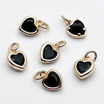 Подвеска Сердце, цвет золото+черный, размер 8*6,5 мм, цена за 1 шт
