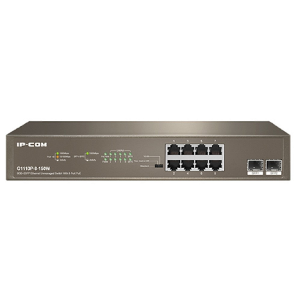 Коммутатор IP-COM G1110P-8-150W Коммутатор PoE неуправляемый 10-Ports 10 / 100 / 1000 Base-T + 2-Ports 1000 Base-X SFP / 8-Ports PoE (PoE бюджет 130W)