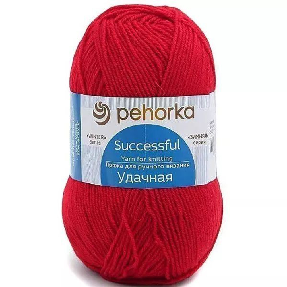 Пряжа Пехорка "Удачная" 50% шерсть, 50% акрил 5х100г/250м 06 Красный