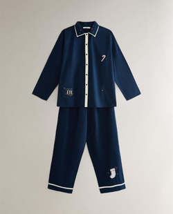 ZARA HOME ПИЖАМА С РОЖДЕСТВЕНСКОЙ ВЫШИВКОЙ, СИНИЙ