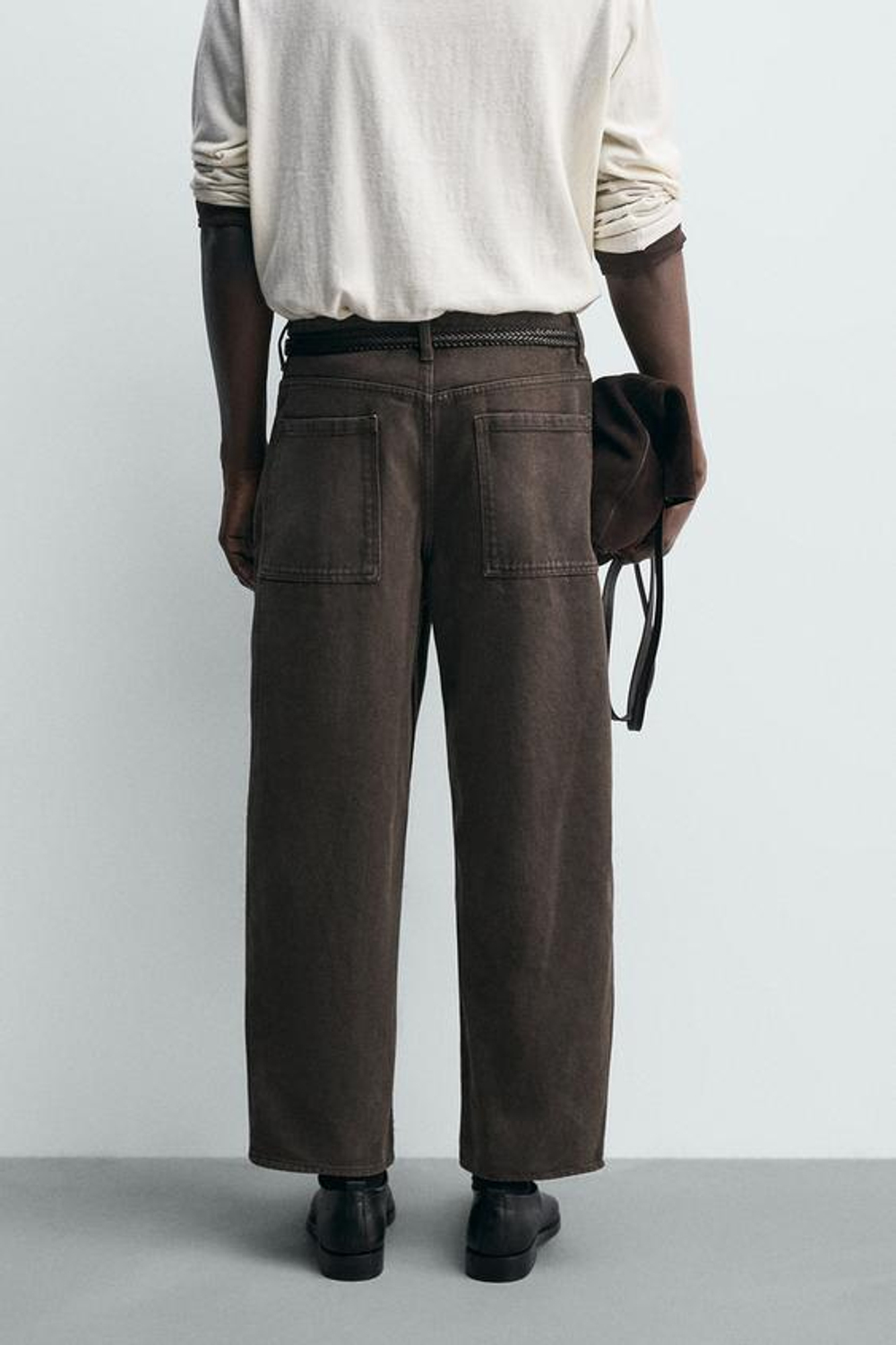 ZARA ДЖИНСЫ TAPERED WIDE FIT, КОРИЧНЕВЫЙ