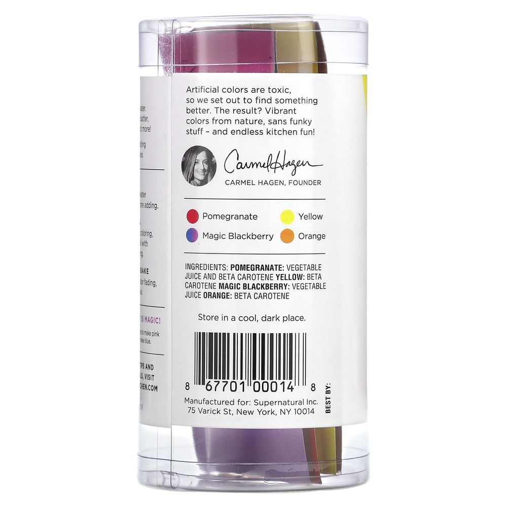 Supernatural Kitchen, Пищевые красители на 100% растительной основе, 4 пакетика по 2 г (0,28 унции)