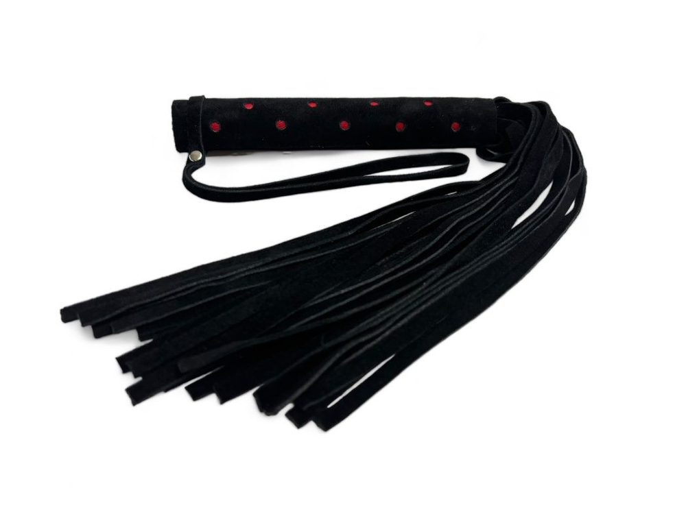 Черная замшевая плеть с красными точками на рукояти Red dot Princess - 43 см. (Цвет: черный)