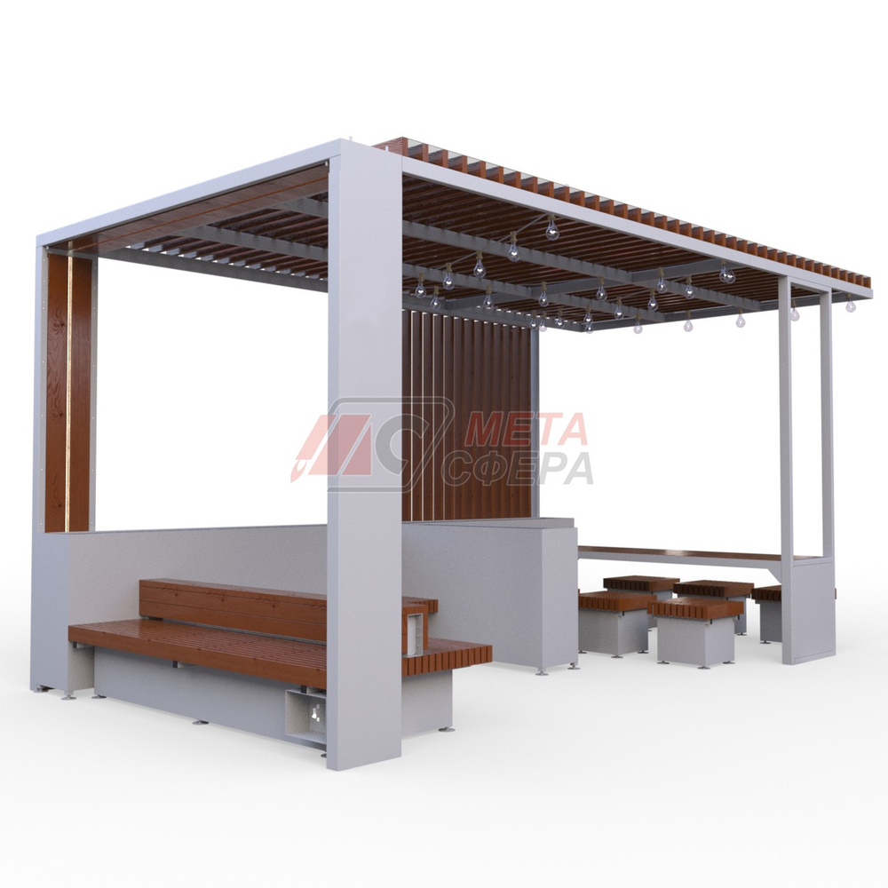 Пергола Комфорт 2 с мебелью и гирляндой