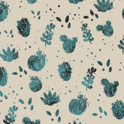 Синие кактусы на бежевом фоне