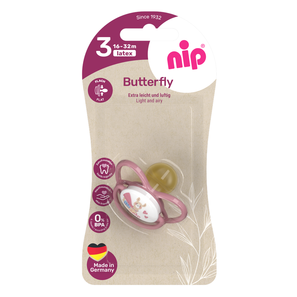 NIP Соска пустышка, латекс, размер 3 "Butterfly" Лама (16-32 мес) 1 шт