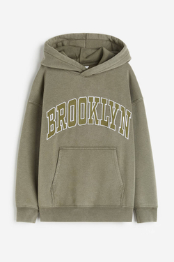 H&M Толстовка с капюшоном и принтом, хаки