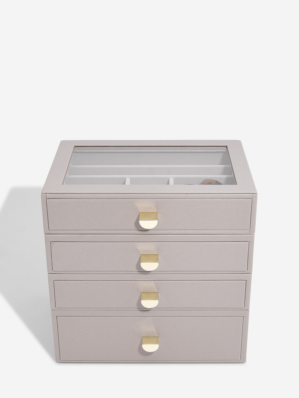 Органайзер для украшений и часов со стеклянной крышкой Stackers Classic Jewellery Box, 4 секции - White Pebble (White Pebble / серый / White Pebble / 500)
