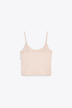 ZARA ТОП НА БРЕТЕЛЯХ С ДЕКОРАТИВНЫМИ ДЕТАЛЯМИ, ЛИНЯЛЫЙ РОЗОВЫЙ