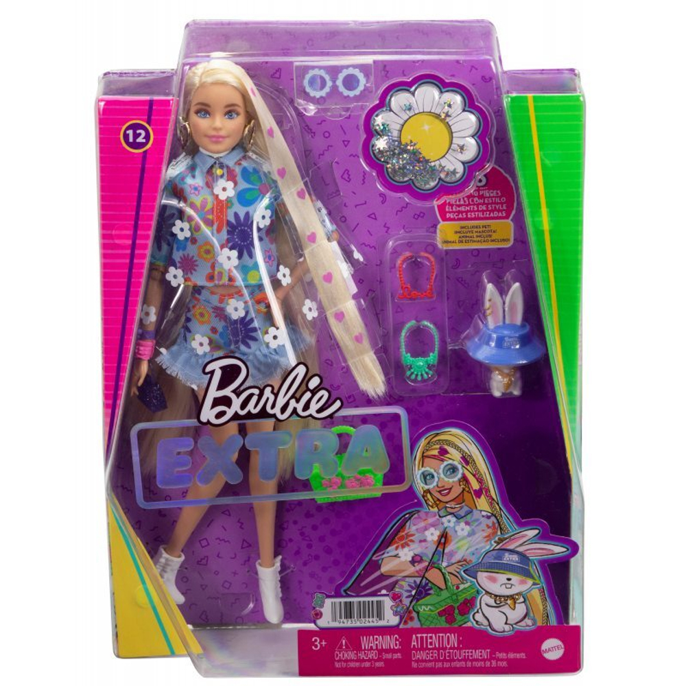 Barbie Extra - модная кукла и домашнее животное + аксессуары № 12 Цветочный набор Светлые волосы HDJ45