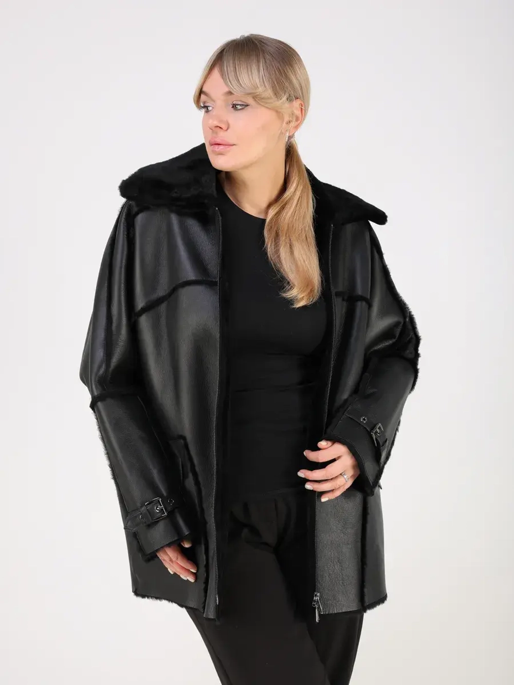 Дубленка зимняя натуральная оверсайз больших размеров