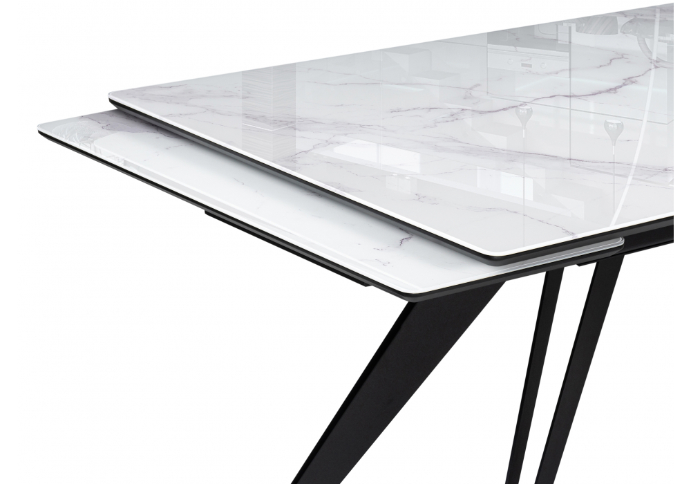 Стол стеклянный Woodville Дарвин 140(200)х80 белый мрамор, черный, ножки черные