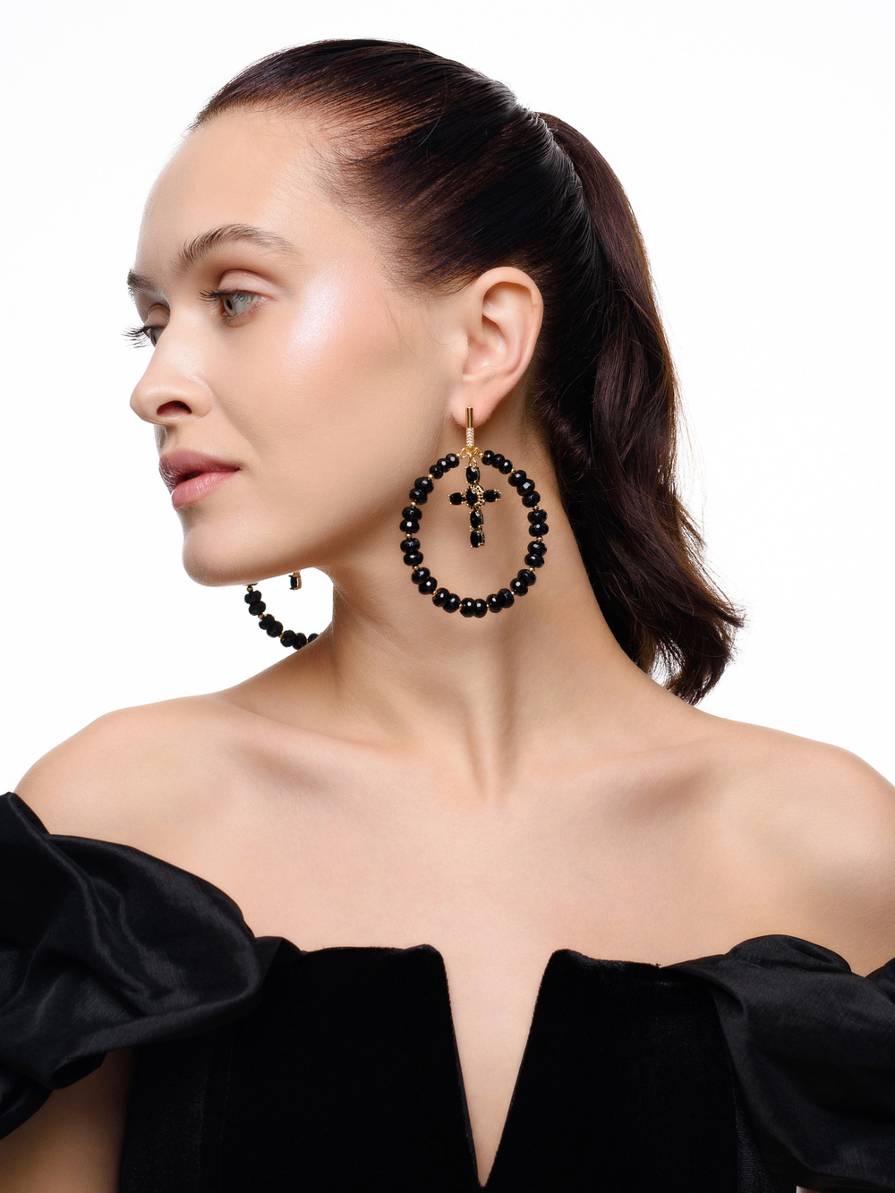 Серьги "Black night" из черного агата Gold