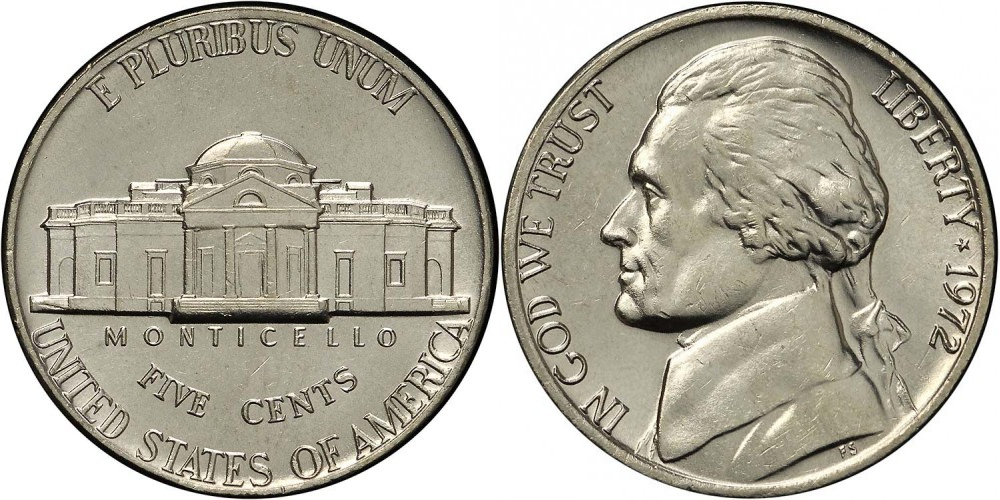 США 5 центов, 1946-2003 Томас Джефферсон XF
