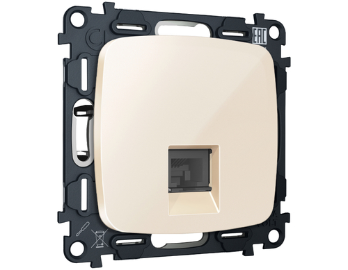 MO312010 Комплект механизма компьютерной розетки OMEGA Бежевый глянец RJ-45(8P8C) CAT6 с шторкой QUANT (OP3120, VM188)