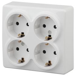 Розетка ЭРА Эксперт 11-2211-01 четверная с заземлением 4х2P+E Schuko со шторками 16A-250В IP20 ОУ горизонт. белый | Розетки и выключатели