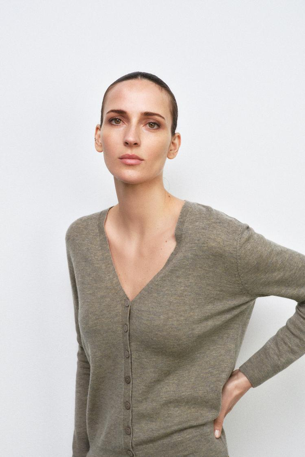 ZARA КАРДИГАН ИЗ 100% СВЕРХМЯГКОЙ ШЕРСТИ, СЕРО-КОРИЧНЕВЫЙ МЕЛАНЖ