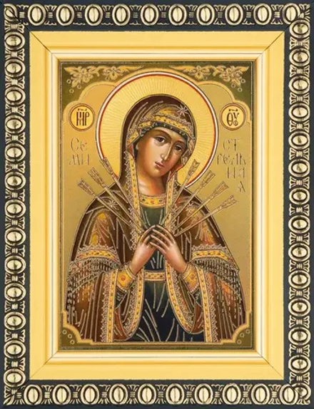 Икона БМ "Семистрельная" 6х9 в раме 8х11