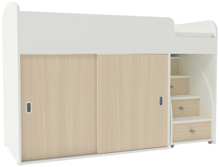 Кровать-чердак КарИВи Малыш Купе Белый   Дуб Молочный