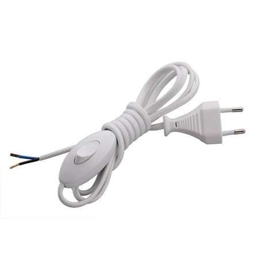 Шнур бытовой с проходным выключателем, с литой вилкой, (ШВВП 2х0,75), 1,8 метра, белый, 10026 Makel