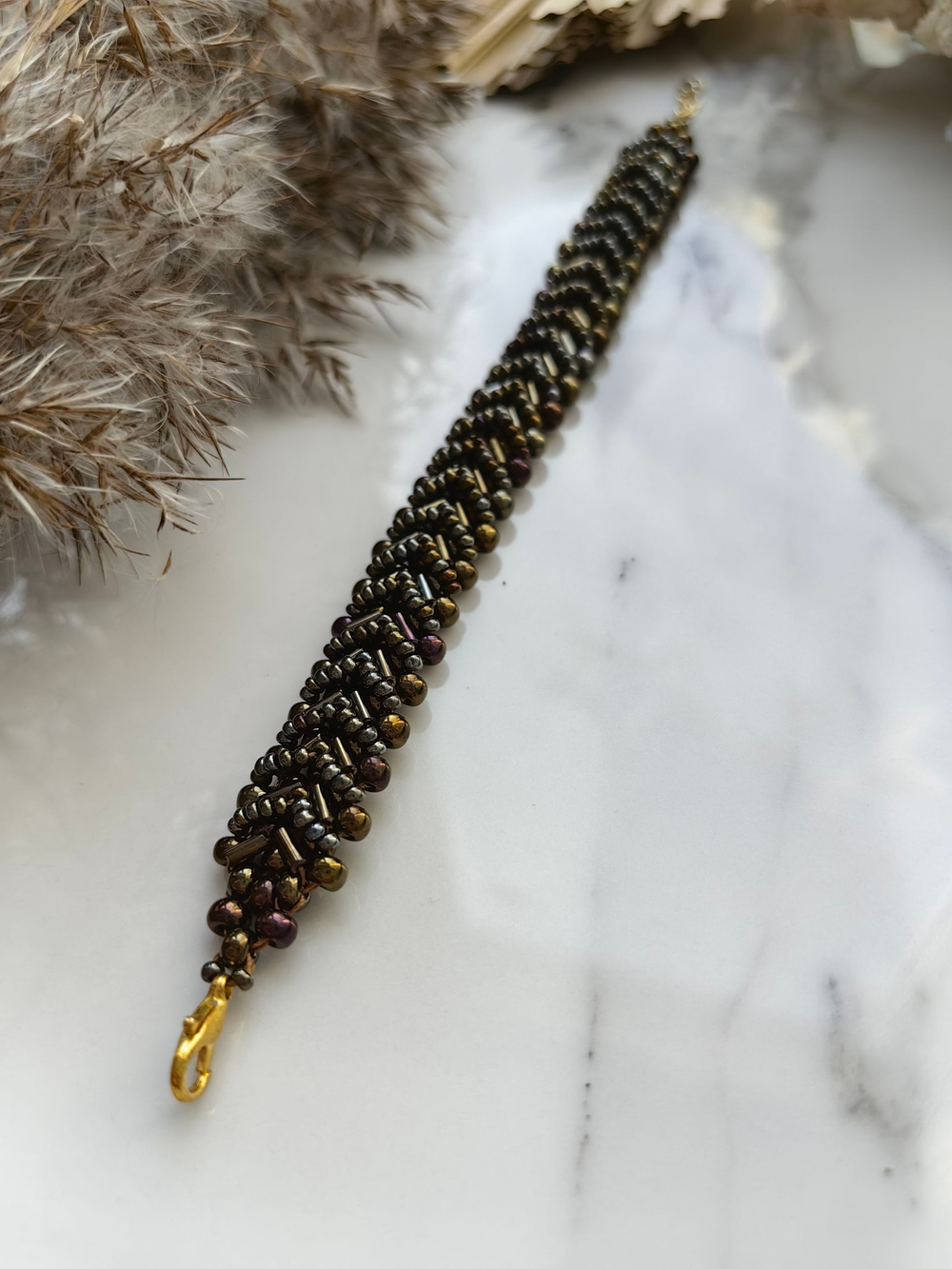 Браслет из бисера "Змейка" ручной работы Черный