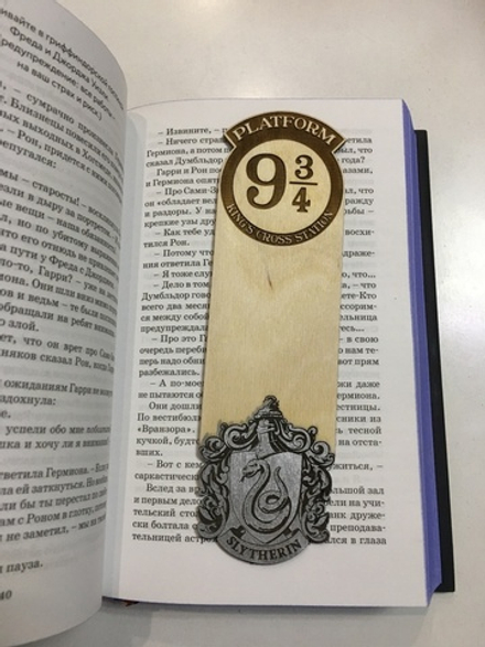 Закладка для книги Гарри Поттер Слизерин серебро (Harry Potter Slytherin) Ручная работа Дерево