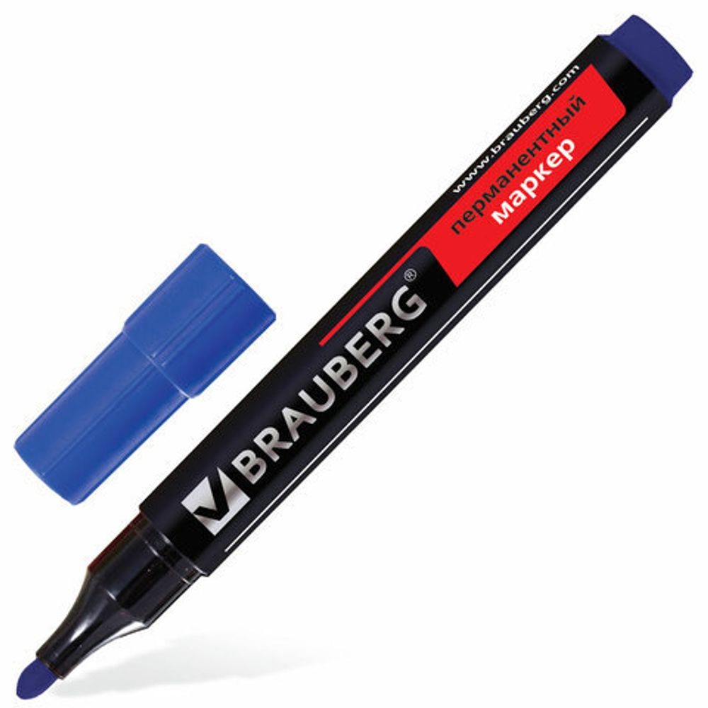 Маркер перманентный (нестираемый) BRAUBERG "Contract", СИНИЙ, круглый наконечник, 3 мм, без клипа, 150466