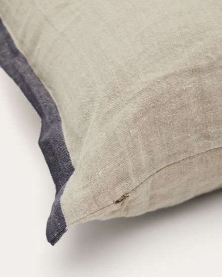 Чехол для подушки Suerta бежево-синего цвета, 100% лен, 45 x 45 см