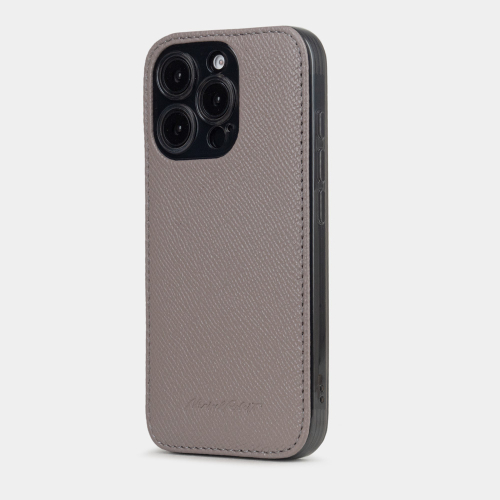 Чехол для iPhone 16 Pro из кожи сафьяно, серо-коричневого цвета
