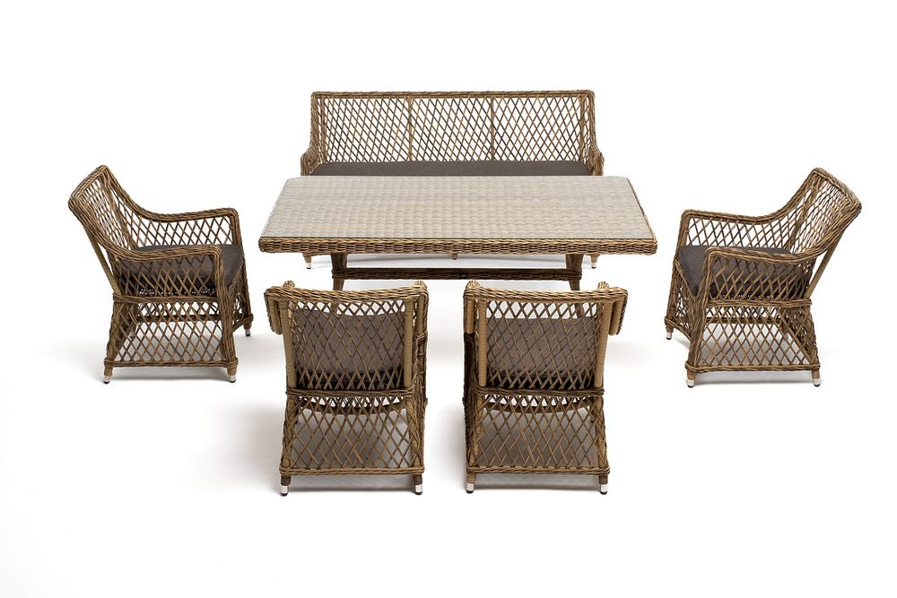 "Катания" обеденная группа плетеная на 6 персон, цвет соломенный