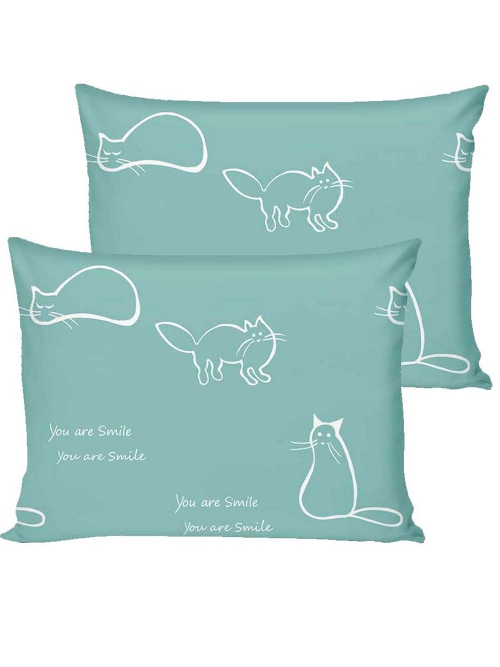 Постельное белье "КОТИКИ (мята)/Nicol" 2-спальный наволочки 50х70 2шт Простынь на резинке 160х200 см Пододеяльник 175х215 см Сказка сатин