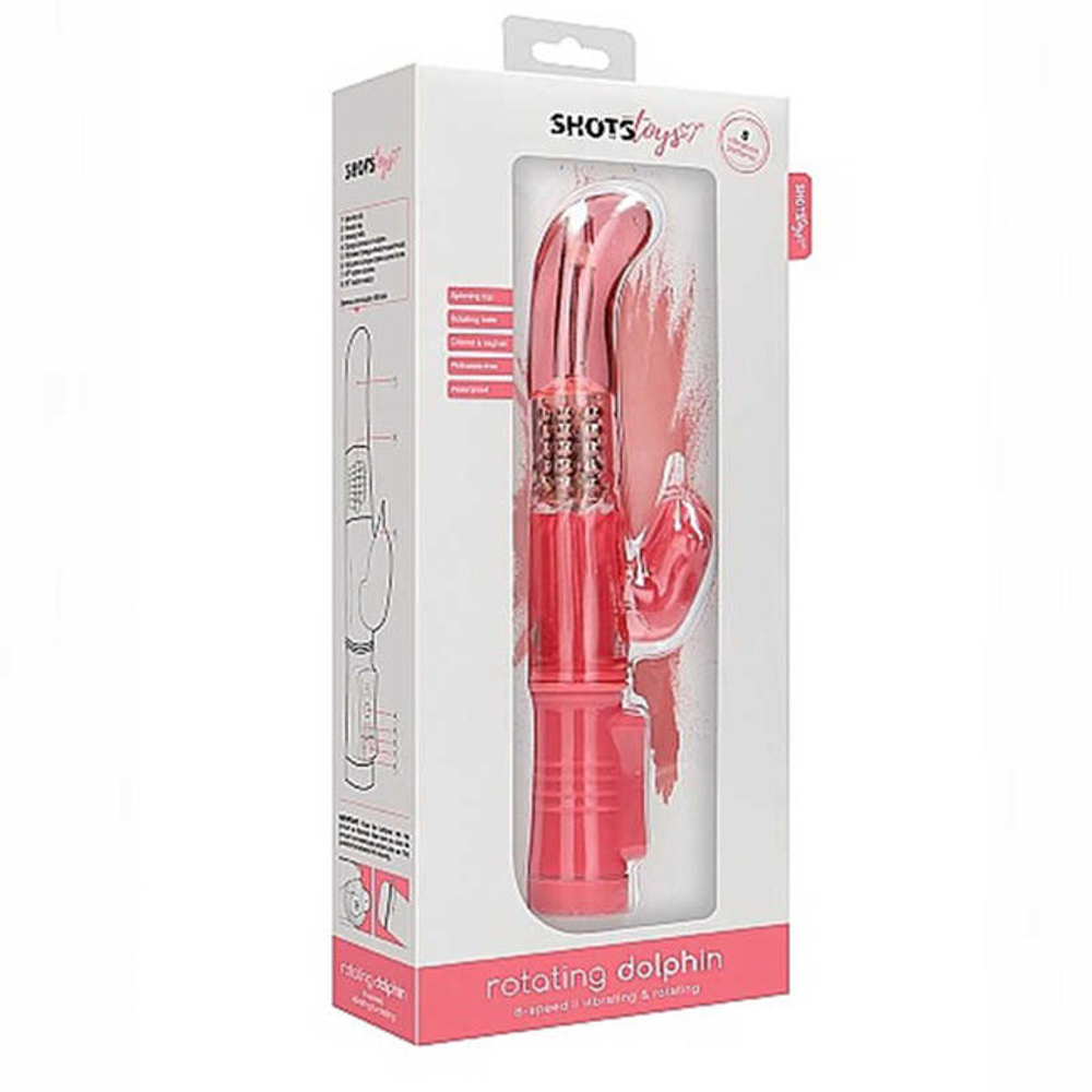 Вибратор с клиторальным стимулятором Rotating Dolphin, розовый (Цвет: розовый)