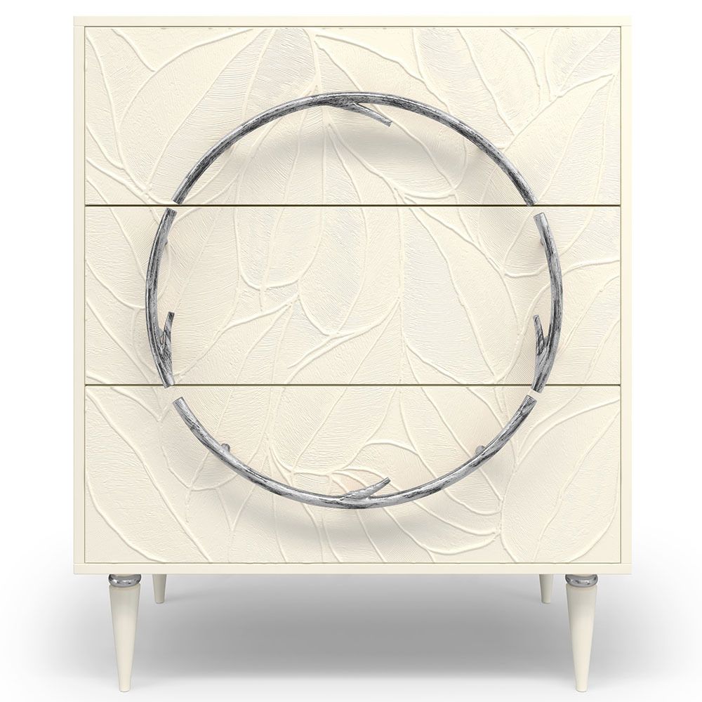 Комод Арт Колор leaves Классик Сильвер с 3 ящиками Кремовый белый