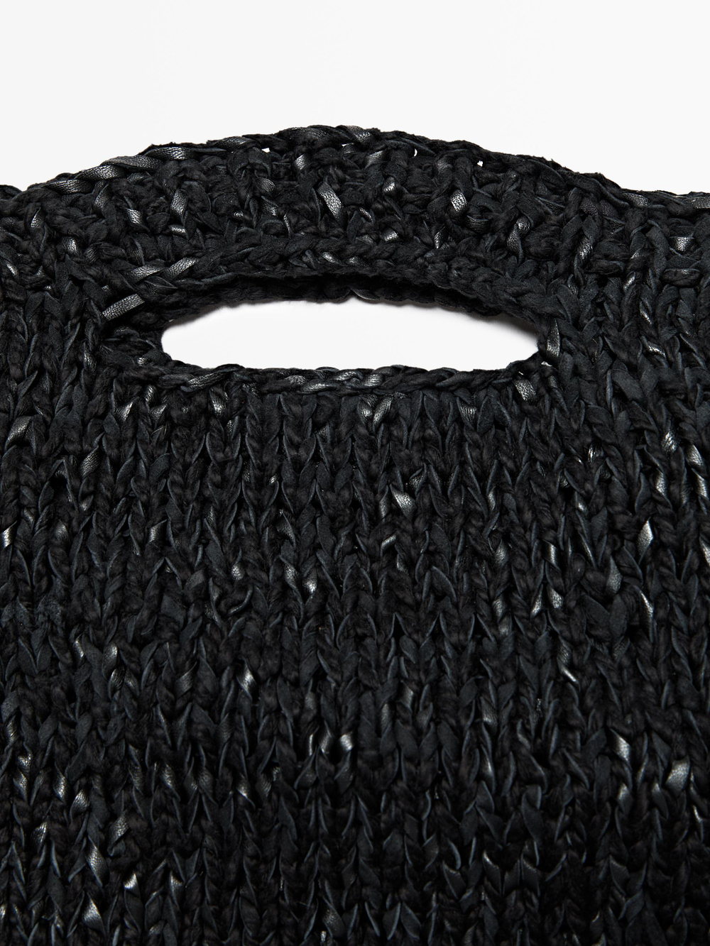 Massimo Dutti Большая кожаная сумка, связанная крючком - Limited Edition, черный