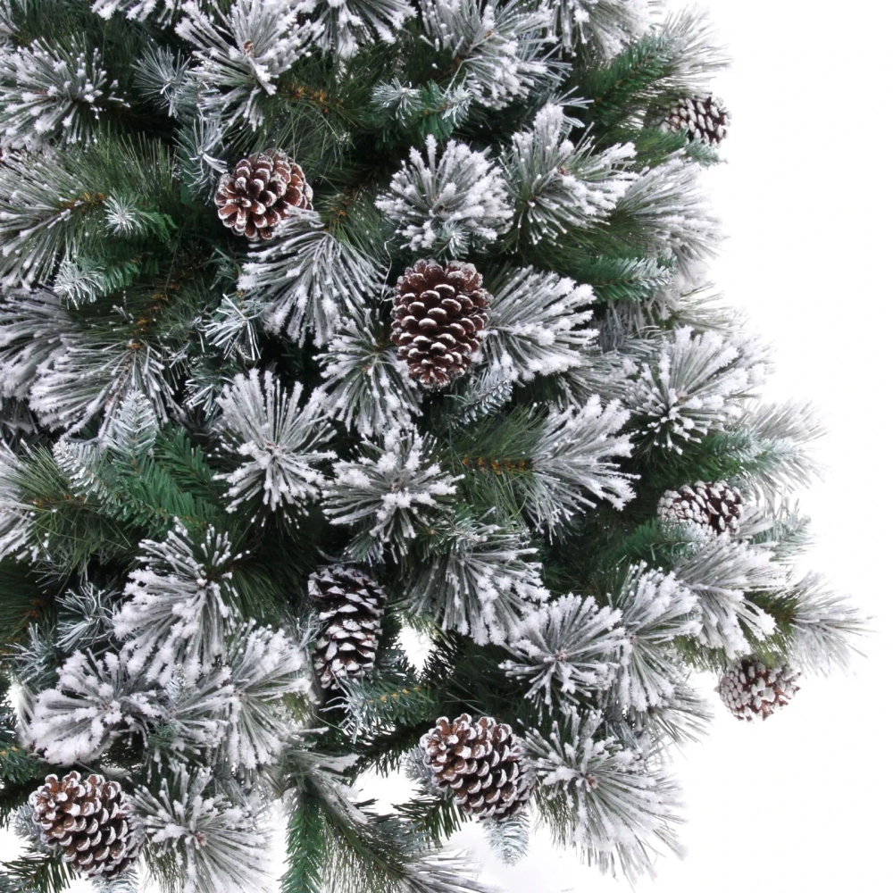 Ёлка «Царица леса» 180 см,ПВХ+леска, с белым напылением+шишки (698 веток) (SZ1017-180)
