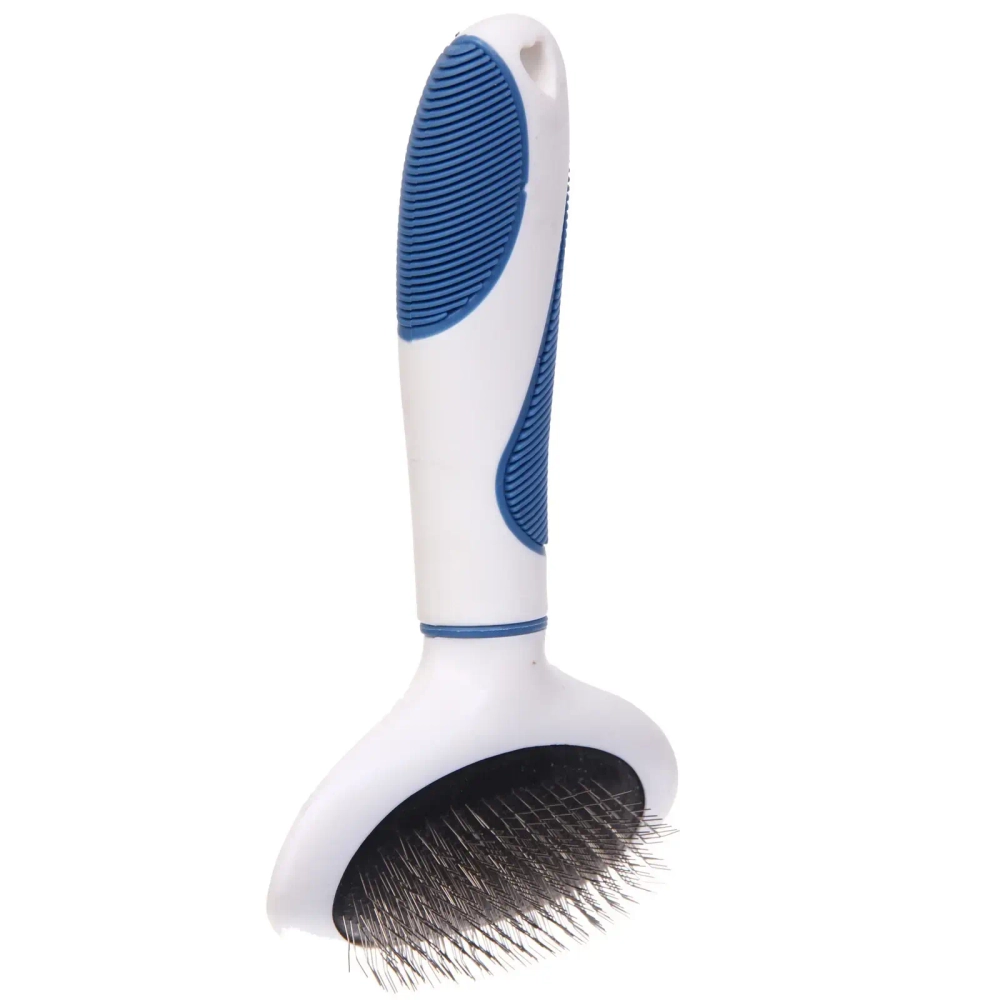 Расческа - пуходёрка для животных «ЛАПУСИКИ», коллекция БРО, прорезиненная ручка, цвет белый/голубой, 10.5*18.2см (блистер)