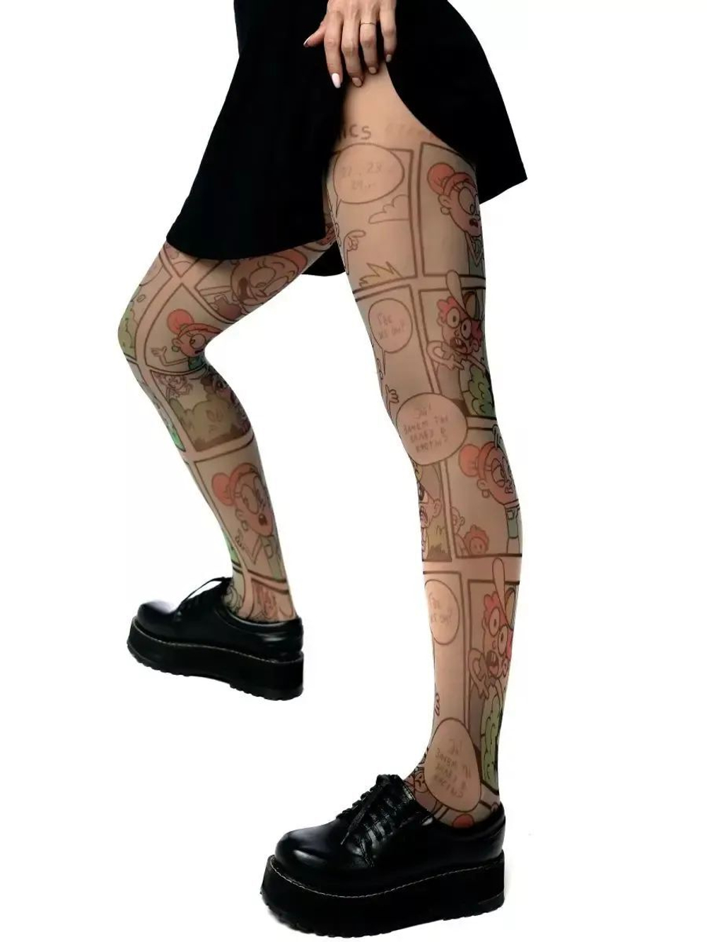 Молодежные колготки с принтом в виде комиксов (Размер: S-M-L) (Цвет: бежевый)