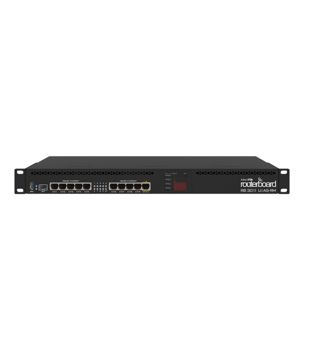 Маршрутизатор MikroTik RouterBOARD 3011UiAS with Dual core 1.4GHz ARM CPU, 1GB RAM, 10xGbit LAN, 1xSFP port, RouterOS L5, 1U rackmount case, LCD panel